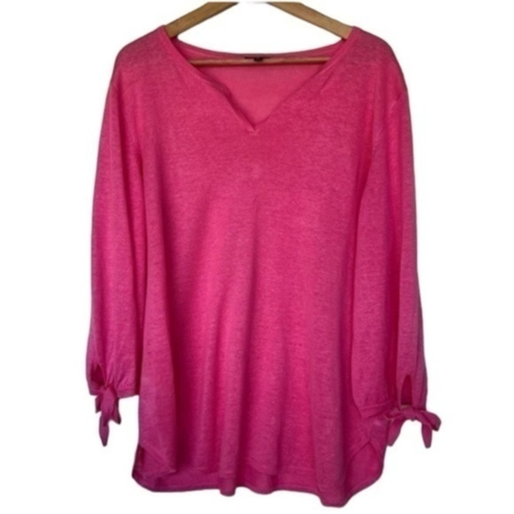Talbots 100% Linen Blouses Sz XL Womens Shirts V-neckline Pink Barbie Barbiecore